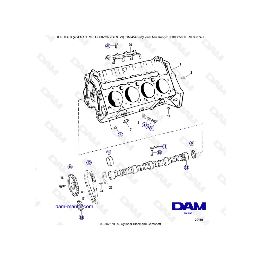 MERCRUISER 454 MAG MPI HORIZON - Cylinder block & camshaft