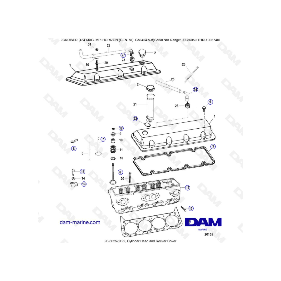 MERCRUISER 454 MAG MPI HORIZON - Cylinder head & rocker cover