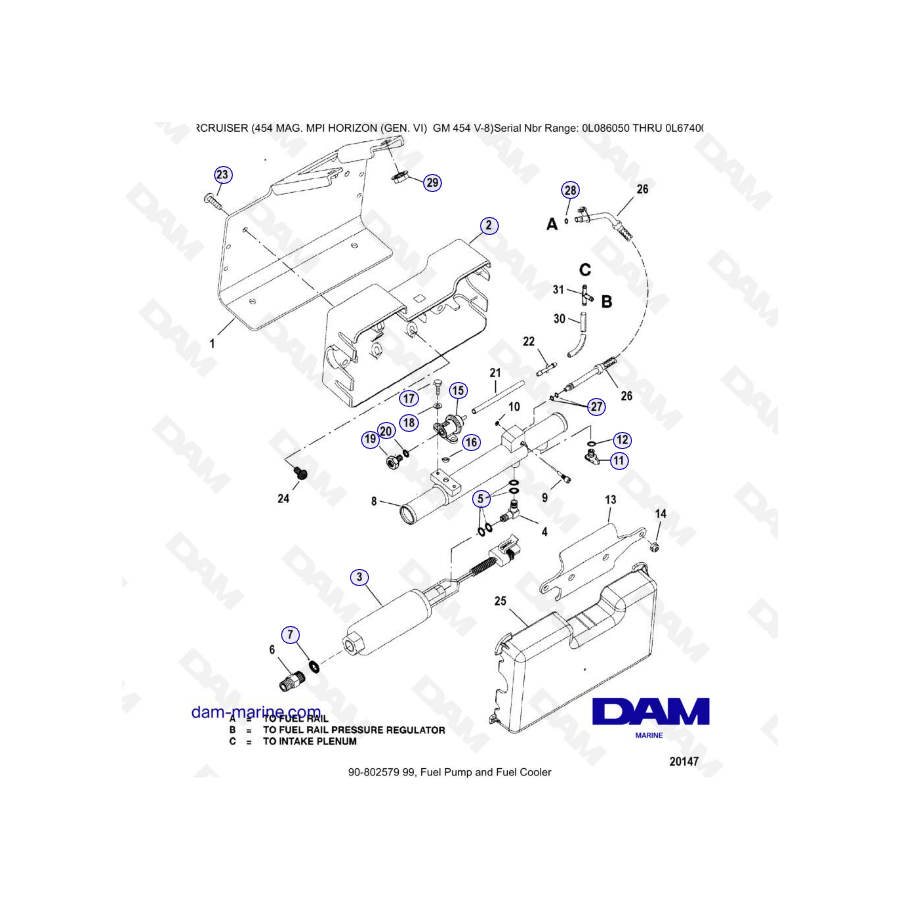 MERCRUISER 454 MAG MPI HORIZON - Bomba de combustible y enfriador de combustible