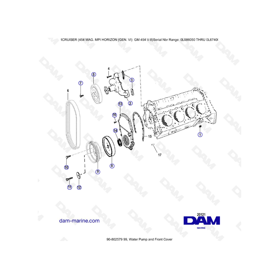 MERCRUISER 454 MAG MPI HORIZON - Water pump & front cover