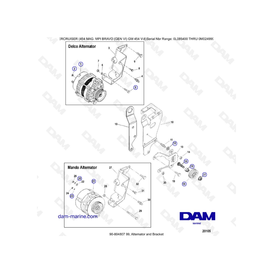 MERCRUISER 454 MAG MPI - Alternador y soporte