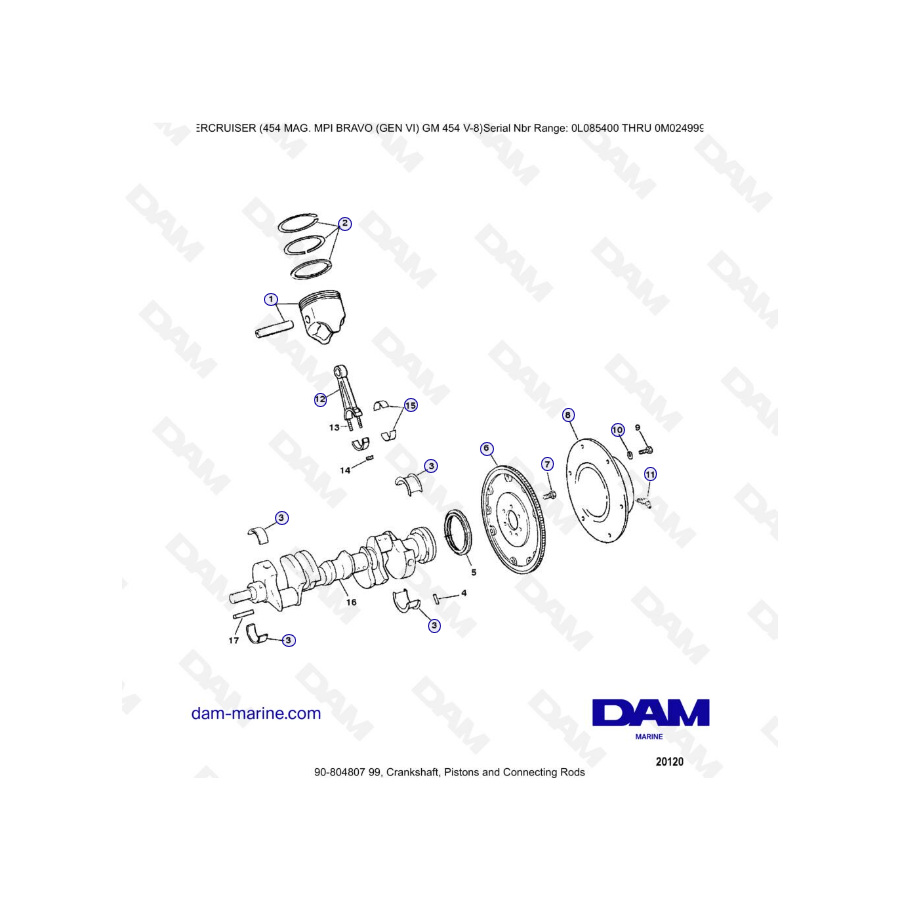 MERCRUISER 454 MAG MPI - Cigüeñal, Pistones y bielas