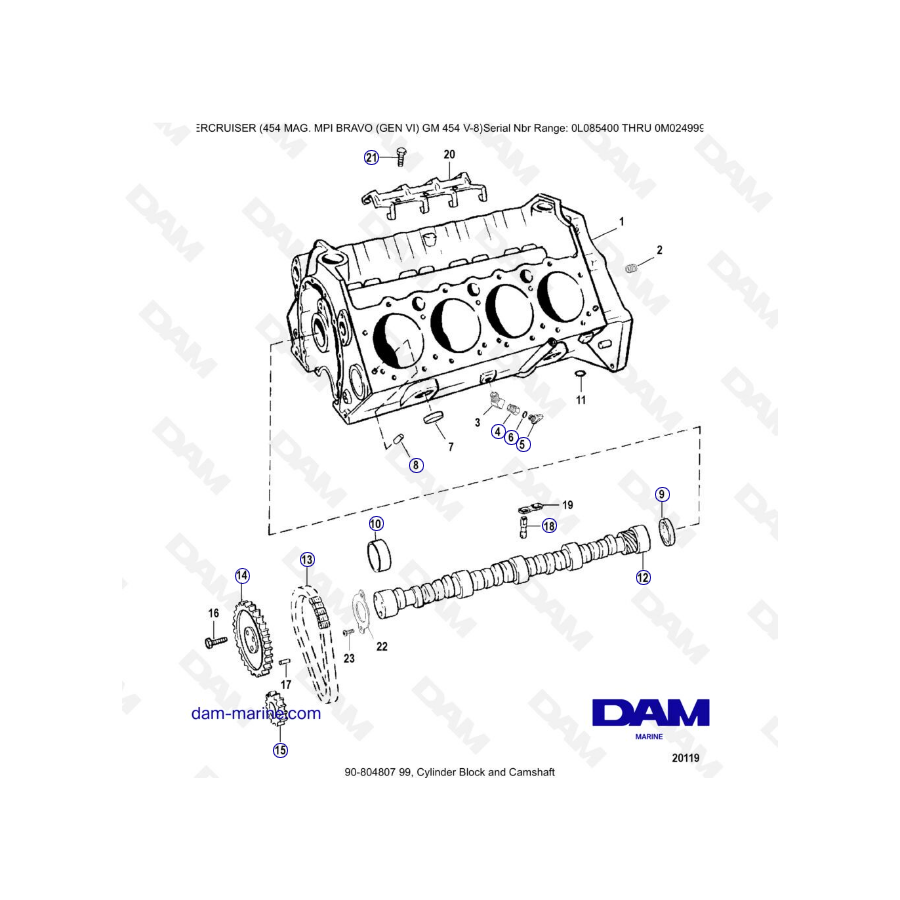 MERCRUISER 454 MAG MPI - Cylinder block & Camshaft