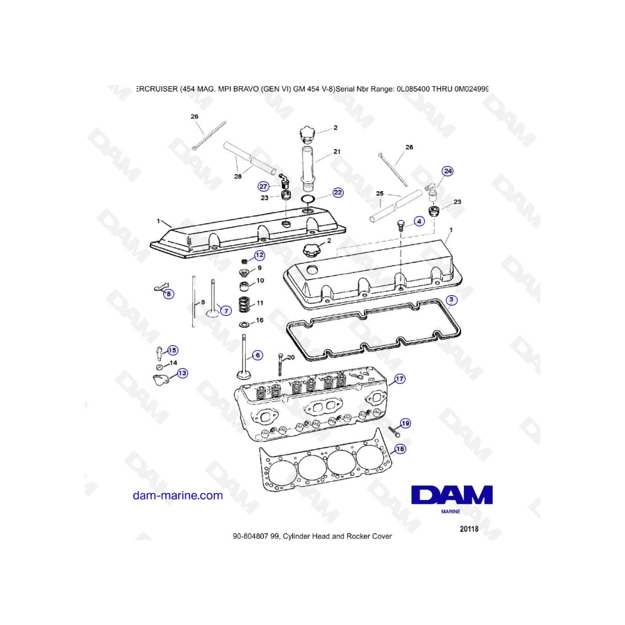 MERCRUISER 454 MAG MPI - Culata y tapa de balancines