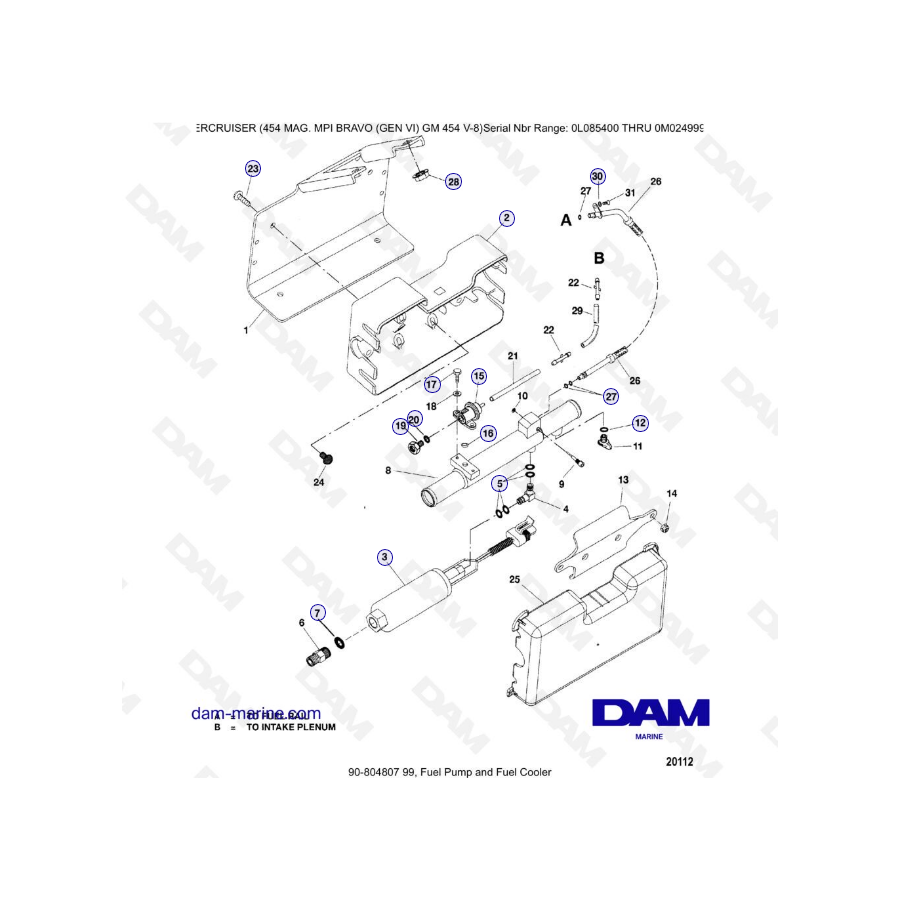 MERCRUISER 454 MAG MPI - Bomba de combustible y enfriador de combustible