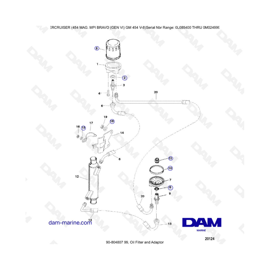 MERCRUISER 454 MAG MPI - Filtro de aceite y adaptador