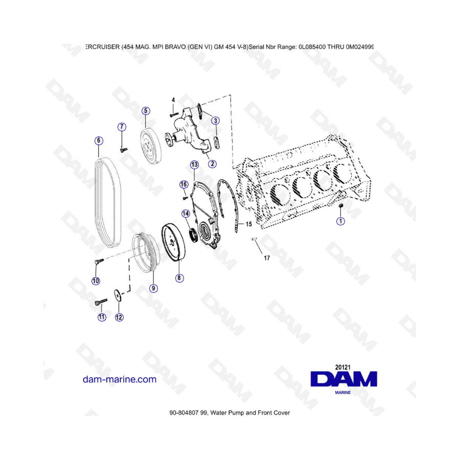 MERCRUISER 454 MAG MPI - Bomba de agua y tapa delantera