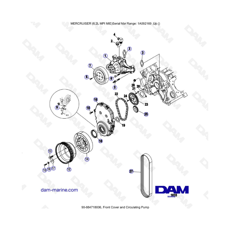 MERCRUISER 6.2L MPI MIE - Front cover and circulating pump