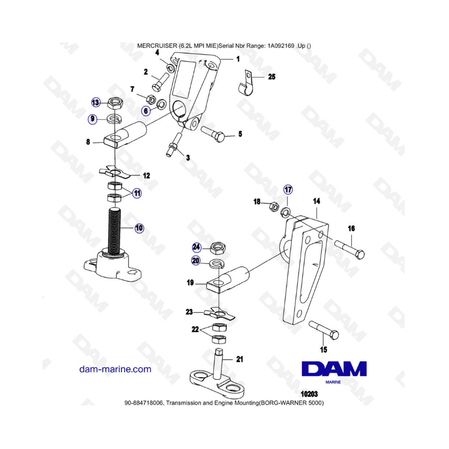 MERCRUISER 6.2L MPI MIE - Transmisión y montaje de motor