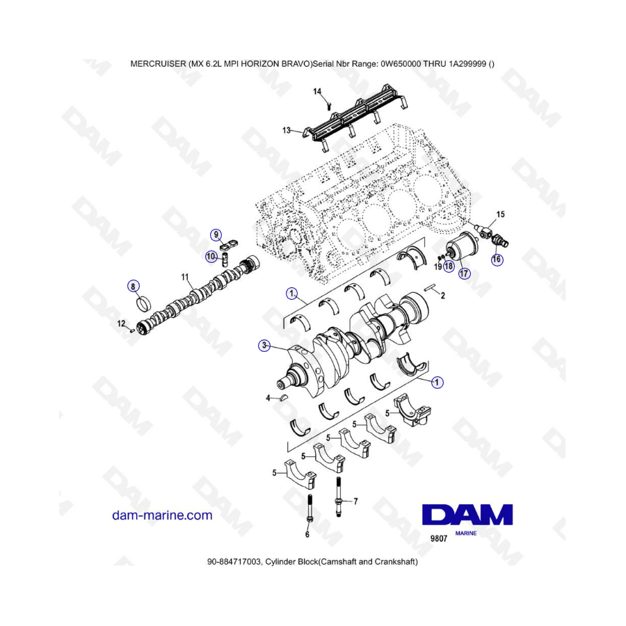 MERCRUISER 6.2L MPI MIE - Bloque de cilindros (Árbol de levas y Cigüeñal)