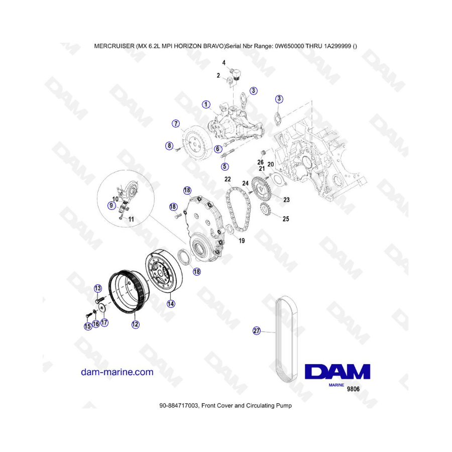 MERCRUISER 6.2L MPI - Front cover & circulating pump