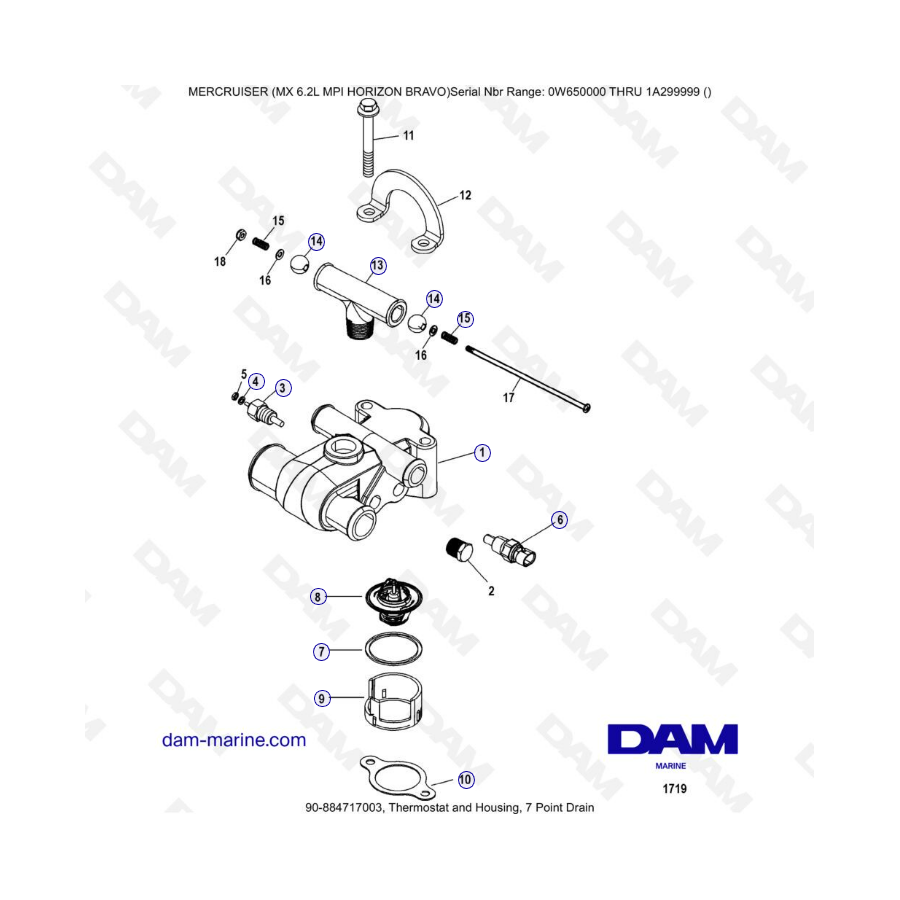 MERCRUISER 6.2L MPI - Termostato y carcasa