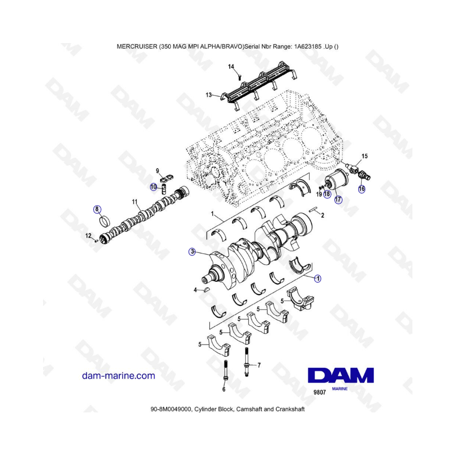 MERCRUISER 350 MAG MPI - Cylinder block, camshaft & crankshaft