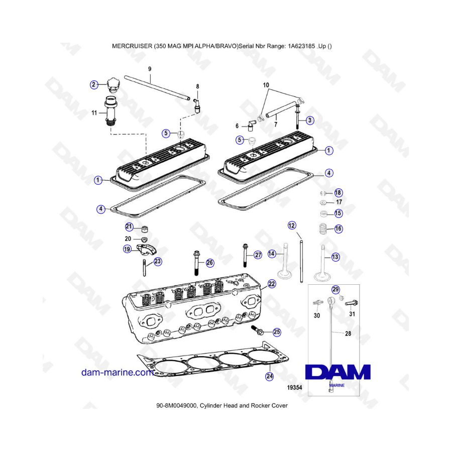 MERCRUISER 350 MAG MPI - Cylinder head & Rocker cover