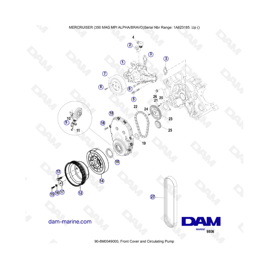 MERCRUISER 350 MAG MPI - Front cover & circulating pump