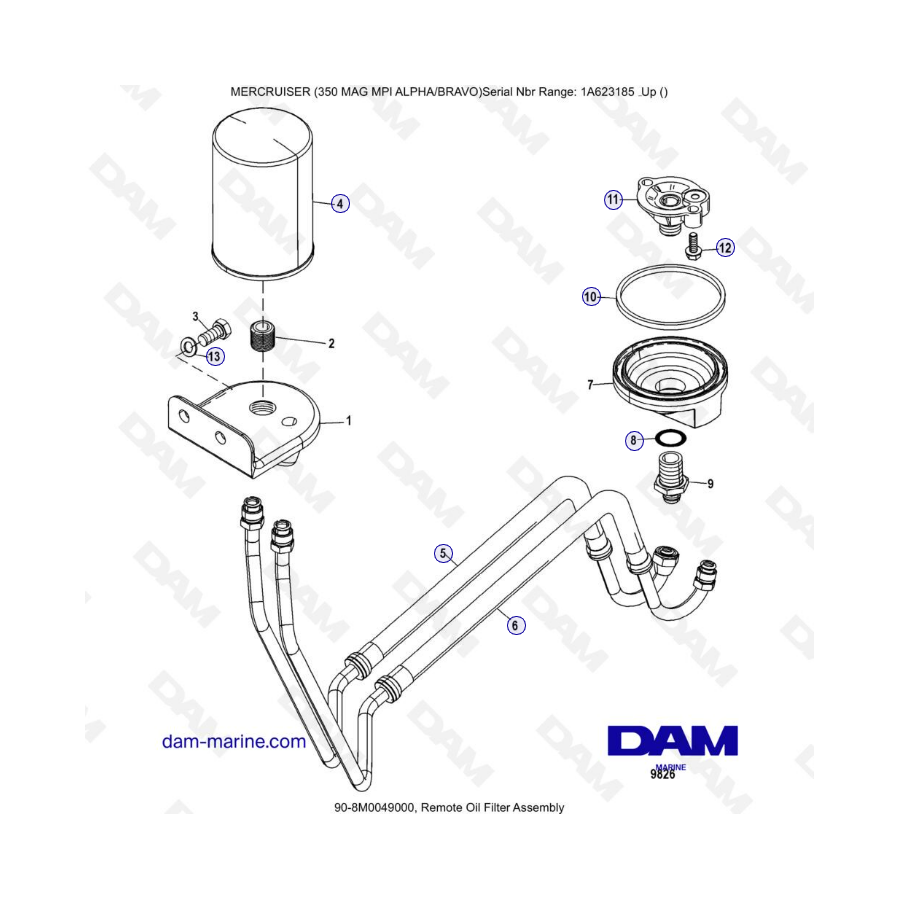 MERCRUISER 350 MAG MPI - Conjunto de filtro de aceite remoto