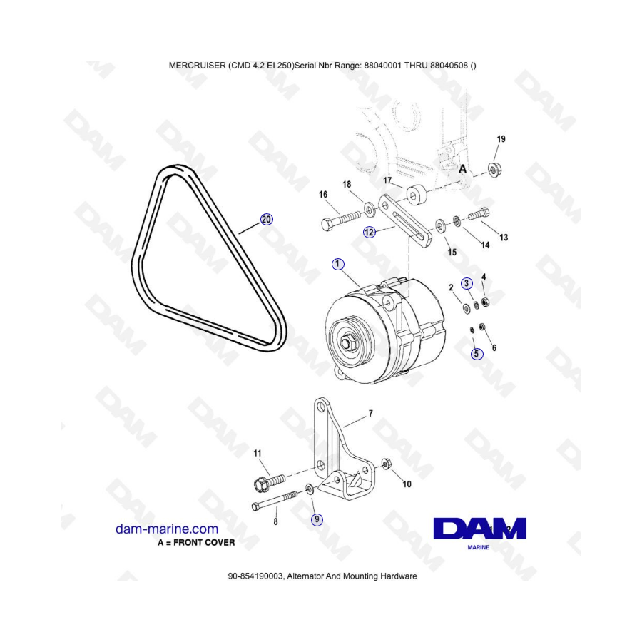 MERCRUISER CMD 4.2 EI 250 - Alternador y Hardware de montaje