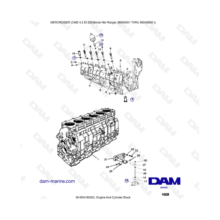 MERCRUISER CMD 4.2 EI 250 - Motor y bloque de cilindros