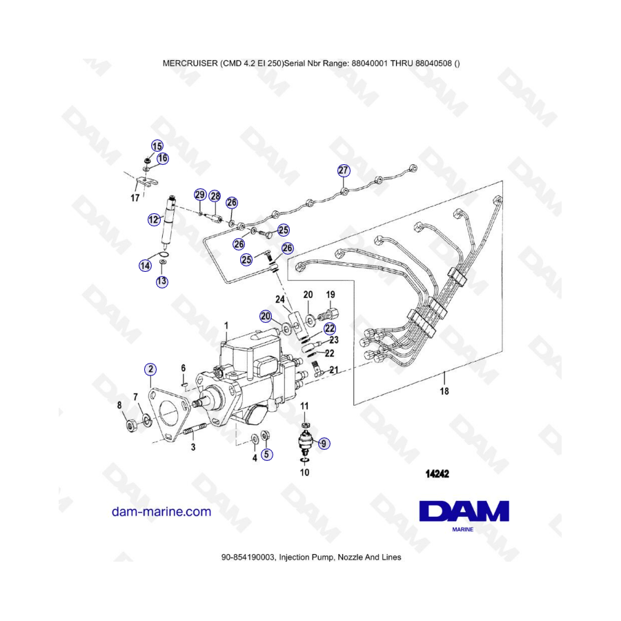 MERCRUISER CMD 4.2 EI 250 - Bomba de inyección, tobera y conductos