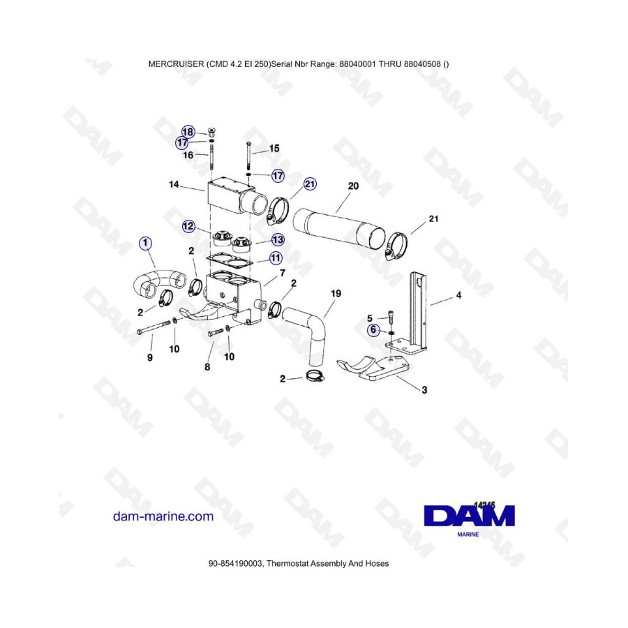 MERCRUISER CMD 4.2 EI 250 - Termostato y mangueras