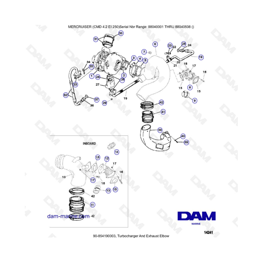 MERCRUISER CMD 4.2 EI 250 - Codo de escape y turbocompresor