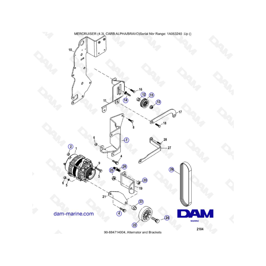 MERCRUISER 4.3L CARB (ALPHA BRAVO) - Alternador y soportes