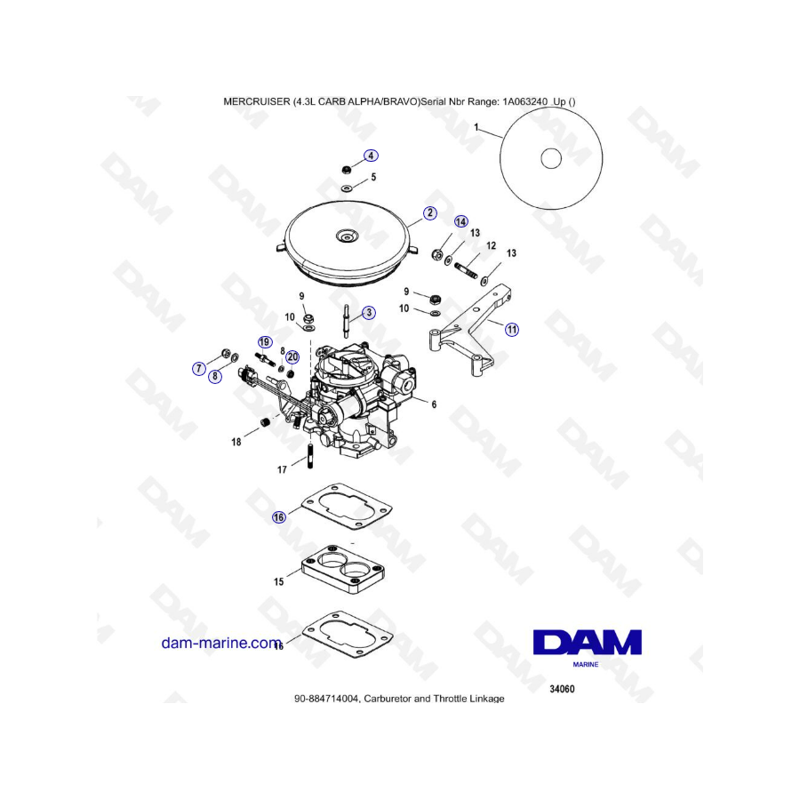 MERCRUISER 4.3L CARB (ALPHA BRAVO) - Carburetor & Throttle linkage