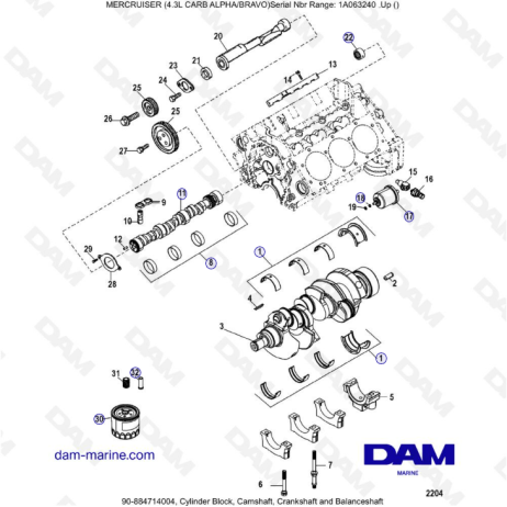 MERCRUISER 4.3L CARB (ALPHA BRAVO) - Bloque Cilíndrico, árbol De Levas ...