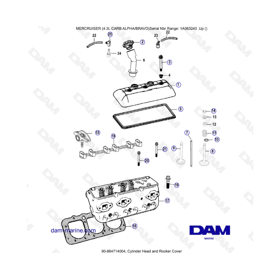 MERCRUISER 4.3L CARB (ALPHA BRAVO) - Culata y tapa de balancines