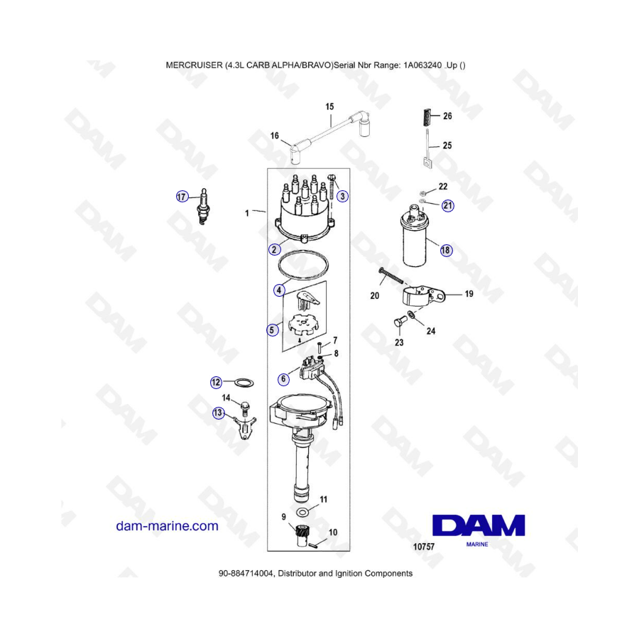 MERCRUISER 4.3L CARB (ALPHA BRAVO) - Distribuidor y componentes de encendido