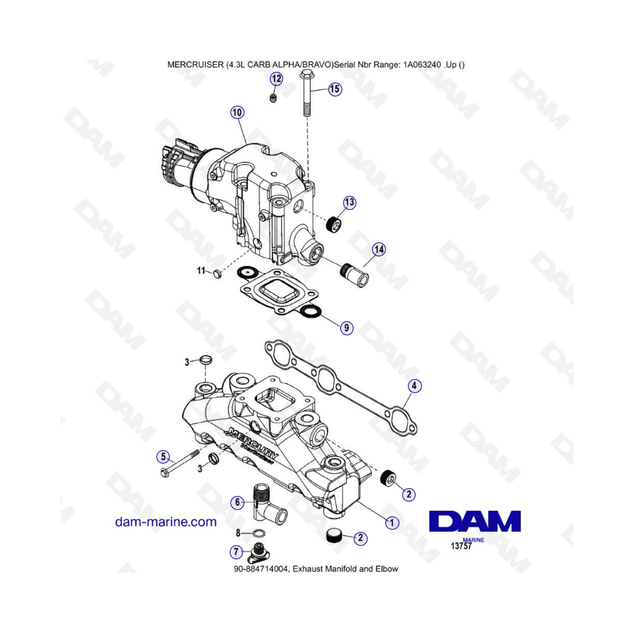 MERCRUISER 4.3L CARB (ALPHA BRAVO) - Colector de escape y codo