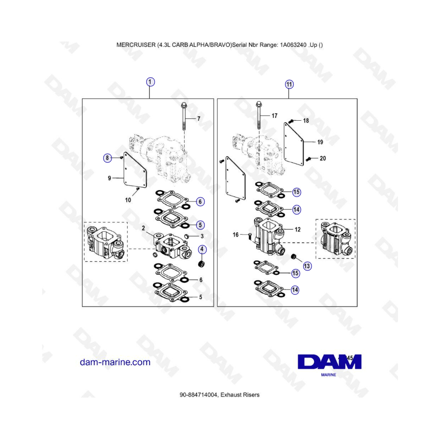 MERCRUISER 4.3L CARB (ALPHA BRAVO) - Exhaust risers