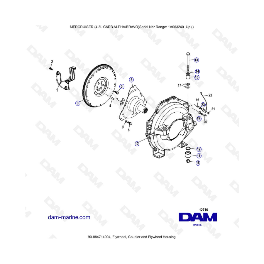 MERCRUISER 4.3L CARB (ALPHA BRAVO) - Flywheel, coupler & flywheel housing