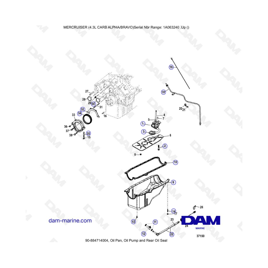 MERCRUISER 4.3L CARB (ALPHA BRAVO) - Cárter de aceite, bomba de aceite y sello de aceite trasero