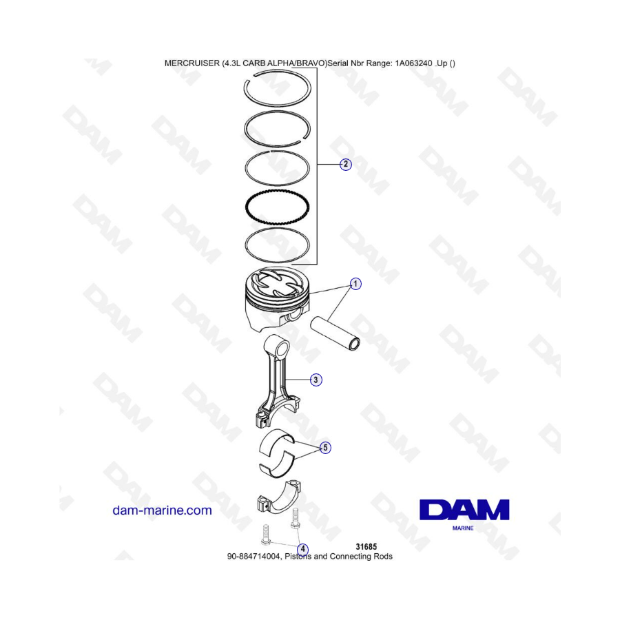 MERCRUISER 4.3L CARB (ALPHA BRAVO) - Pistones y bielas