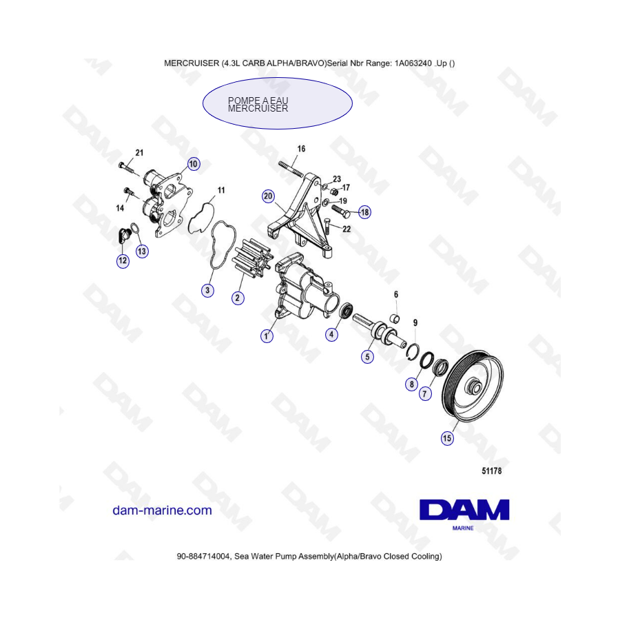 MERCRUISER 4.3L CARB (ALPHA BRAVO) - Conjunto bomba agua de mar