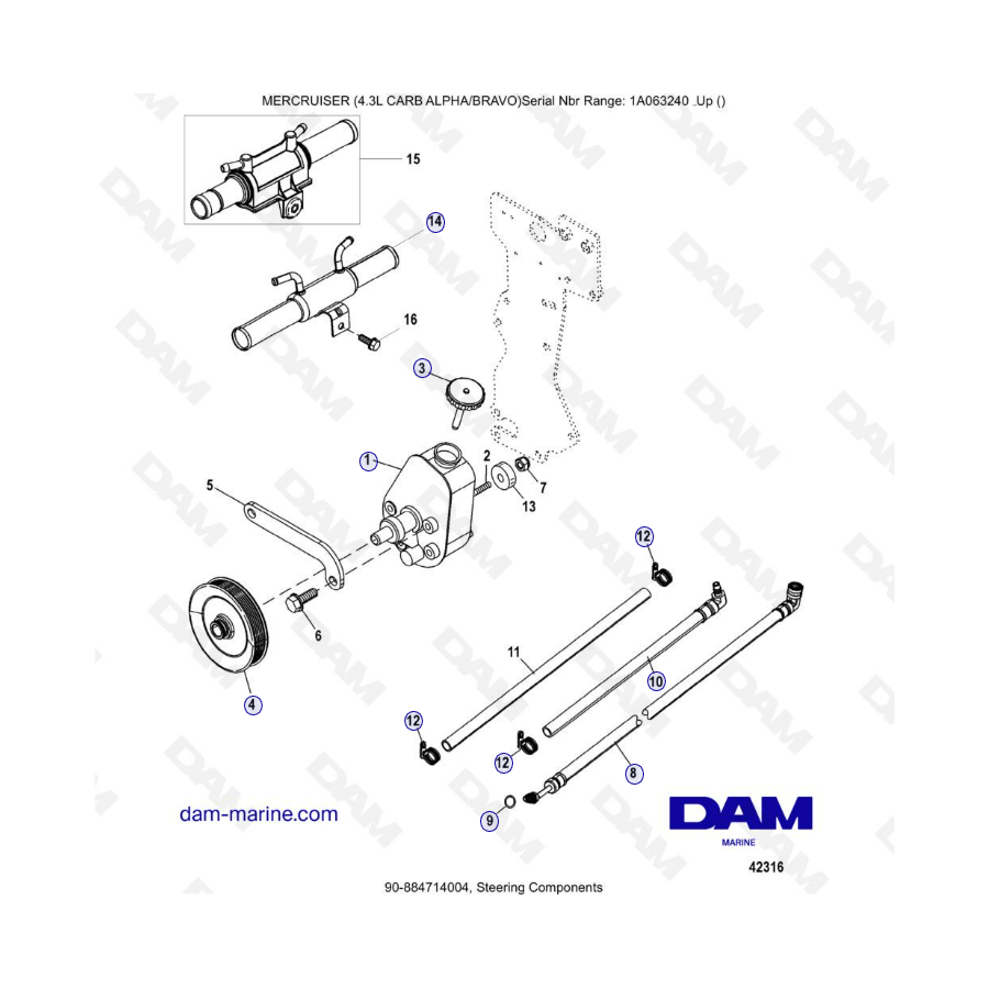 MERCRUISER 4.3L CARB (ALPHA BRAVO) - Componentes de dirección