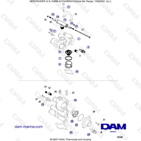 MERCRUISER 4.3L CARB (ALPHA BRAVO) - Termostato y carcasa