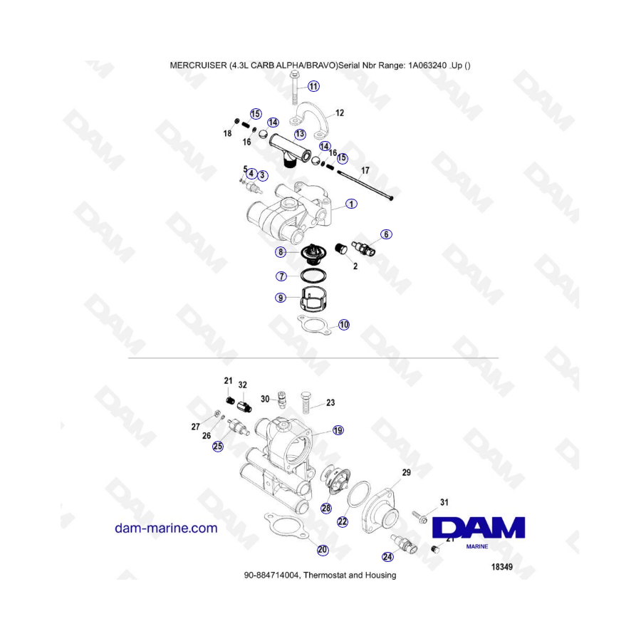 MERCRUISER 4.3L CARB (ALPHA BRAVO) - Thermostat & housing