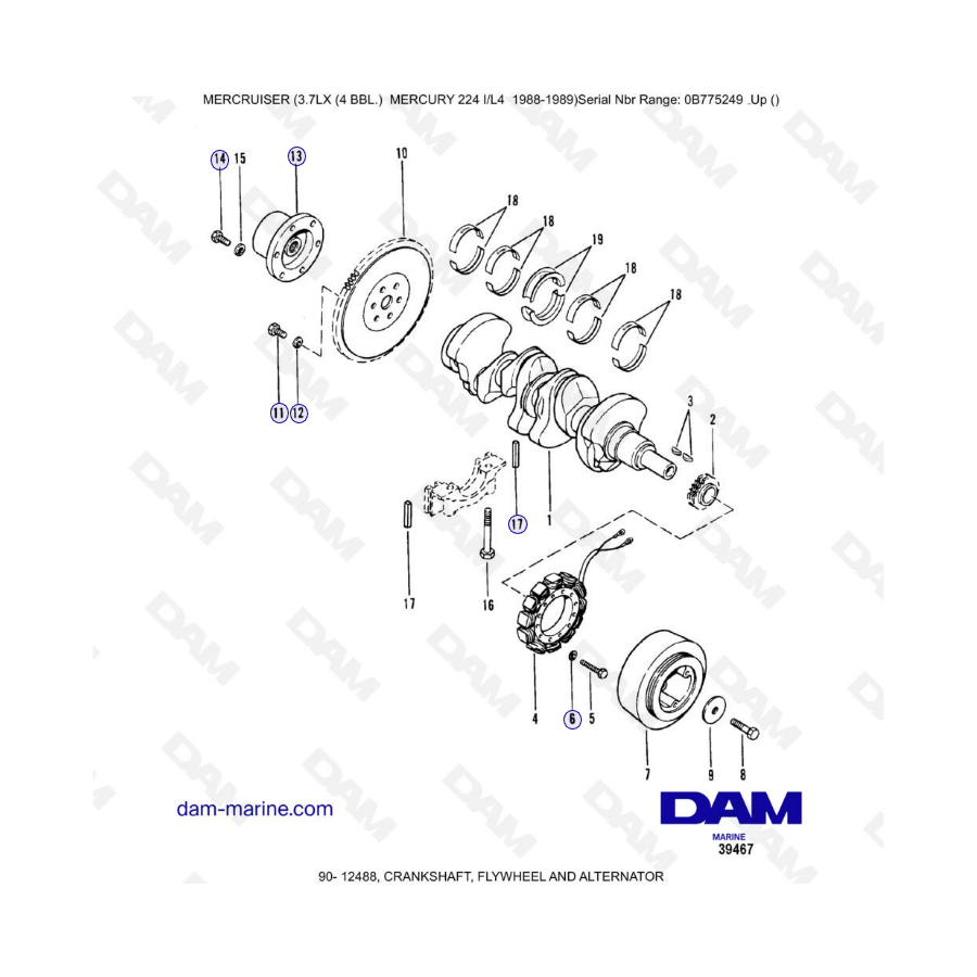 MERCRUISER 3.7LX - Crankshaft, flywheel & alternator