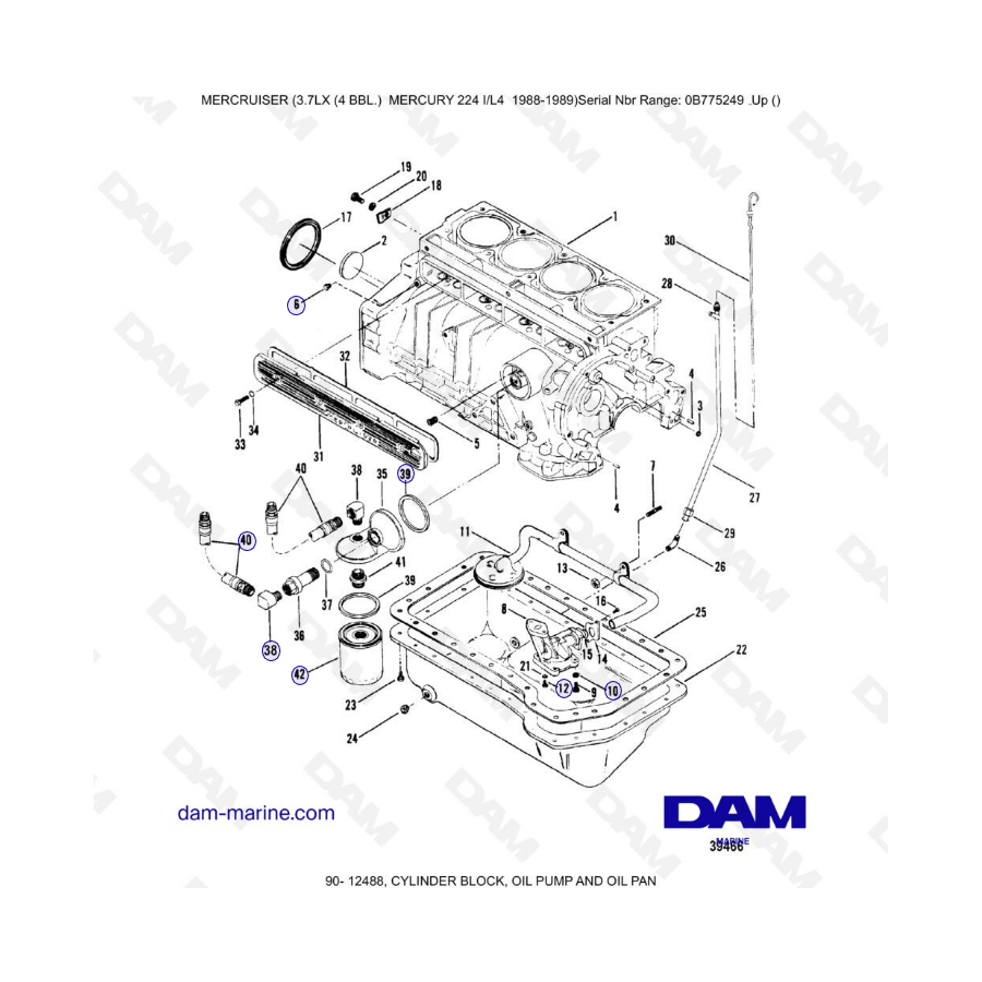 MERCRUISER 3.7LX - Cylinder block, oil pump & oil pan