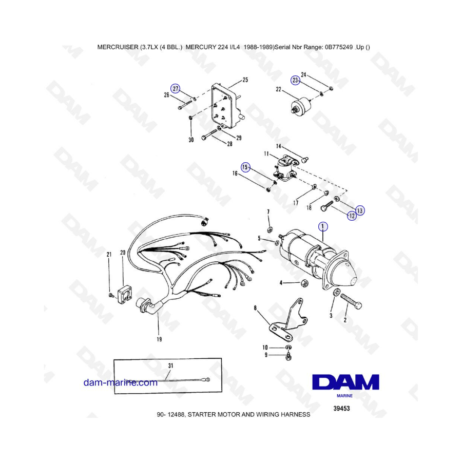 MERCRUISER 3.7LX - Starter motor & wiring harness