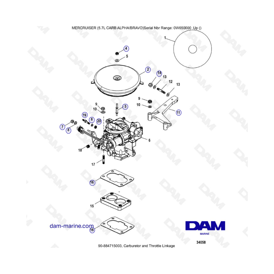 MERCRUISER 5.7L CARB - Carburador y varillaje del acelerador