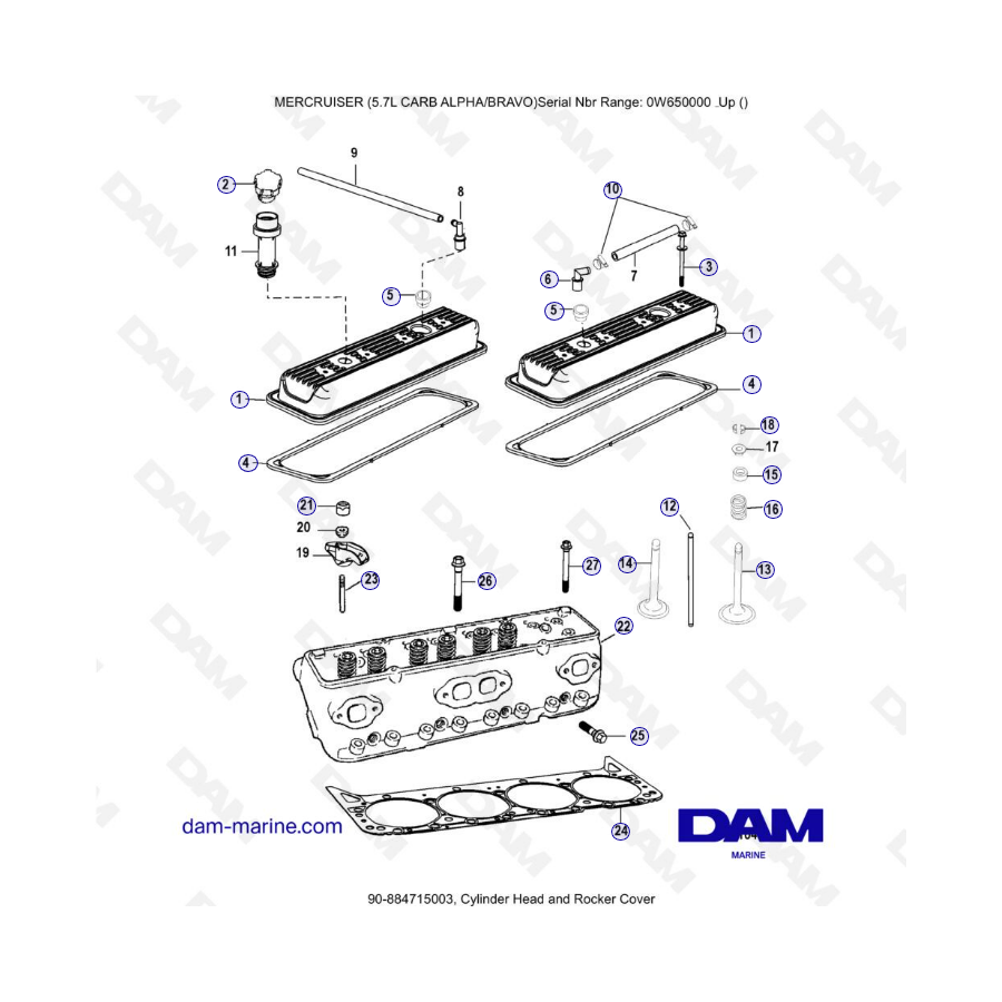 MERCRUISER 5.7L CARB - Cylinder head & rocker cover