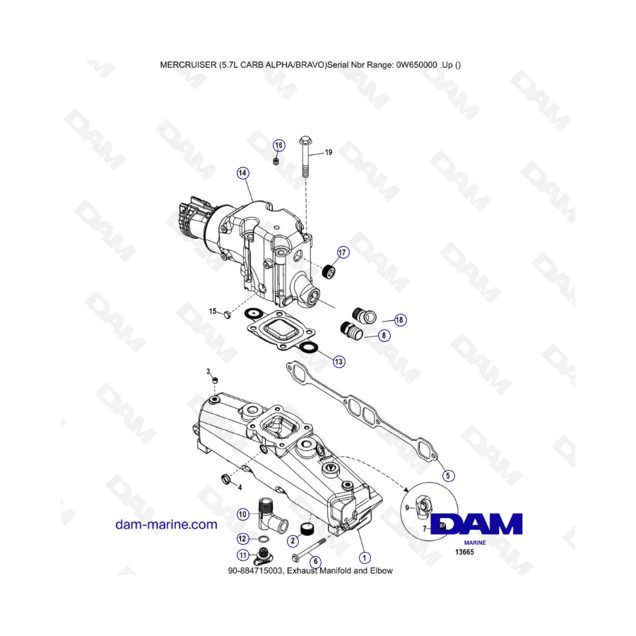 MERCRUISER 5.7L CARB - Colector de escape y codo