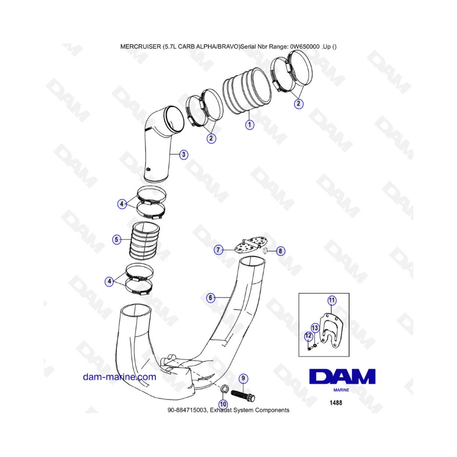 MERCRUISER 5.7L CARB - Exhaust system components