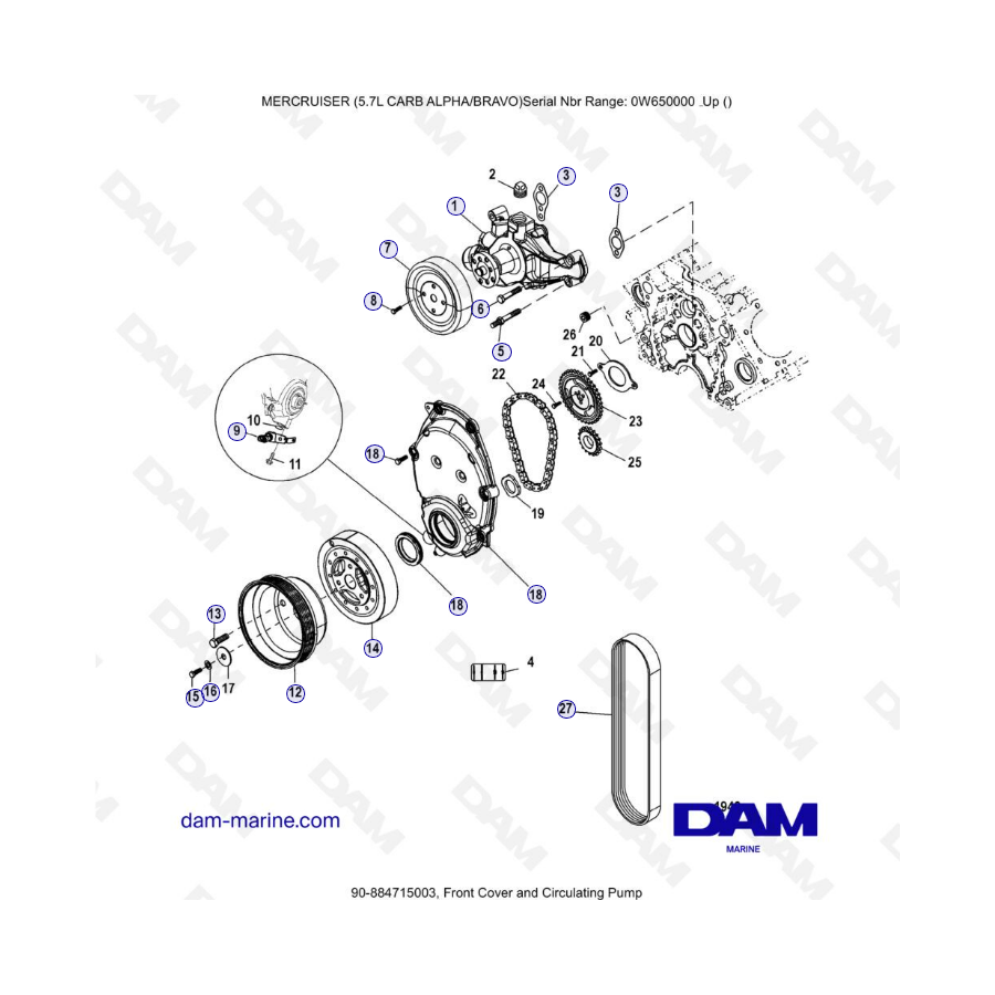 MERCRUISER 5.7L CARB - Cubierta delantera y bomba de circulación