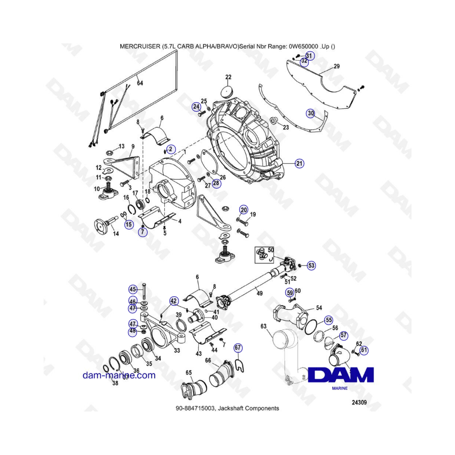 MERCRUISER 5.7L CARB - Eje secundario componentes