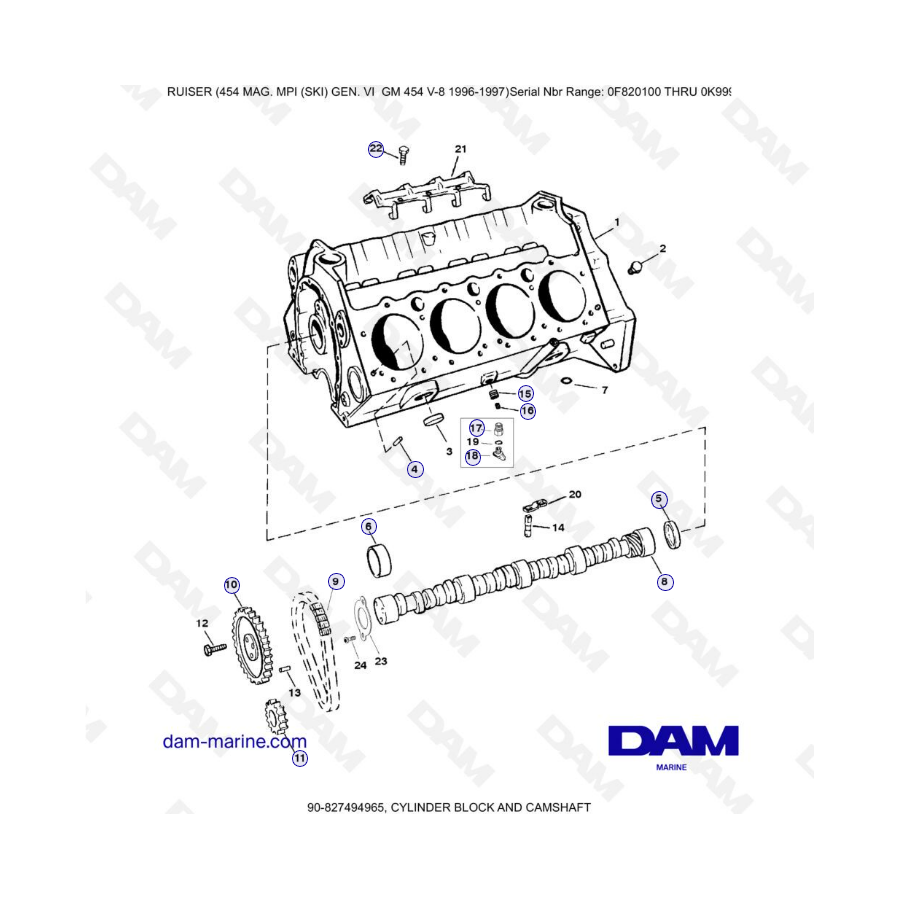 MERCRUISER 454 MAG - Cylinder block & camshaft