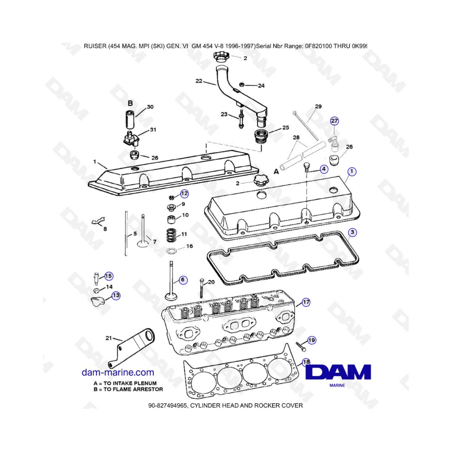 MERCRUISER 454 MAG - Cylinder head & rocker cover